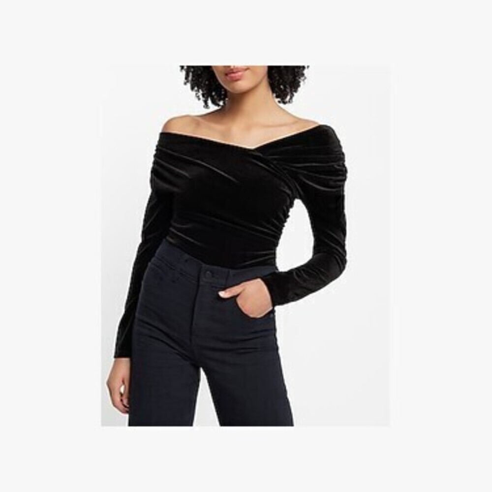 Body Contour Velvet Off The Shoulder Asymmetrical Wrap Thong Bodysuit